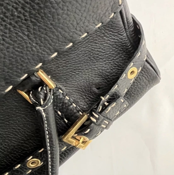 AUTHENTIC FONTANELLI Black Pebbled Leather Satchel — Italian Luxury with an Edge - Picture 2 of 11
